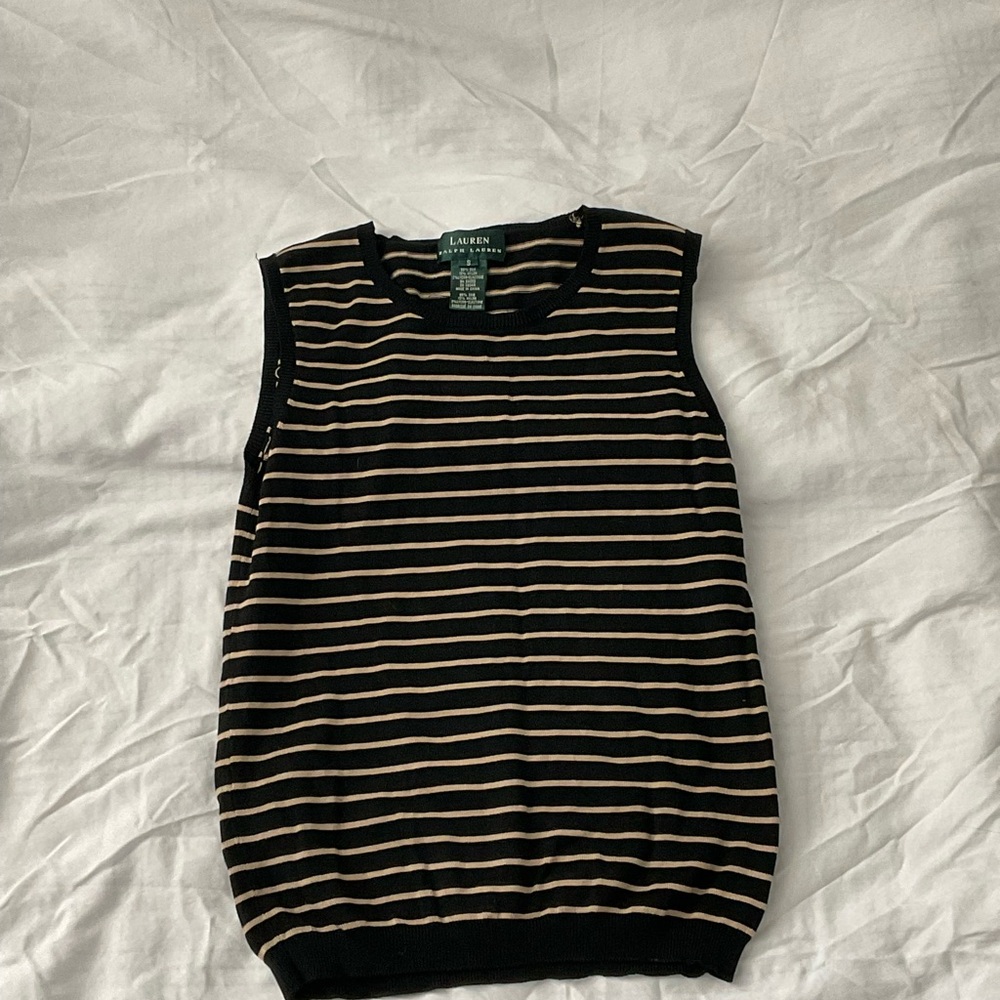 Ralph Lauren Black and Cream Striped Top
